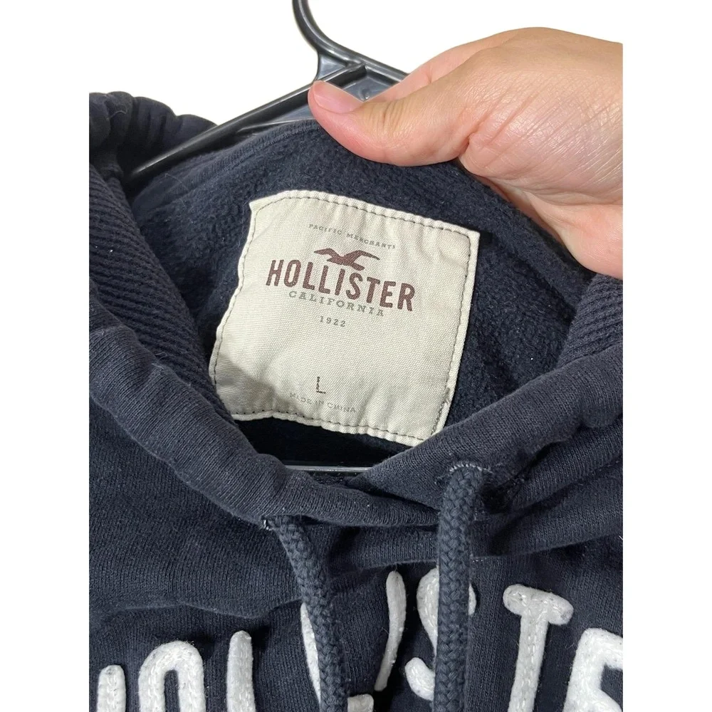 Hollister Navy‎ Blue Y2K Pullover Hoodie Logo Drawstring Front Pouch Pocket M